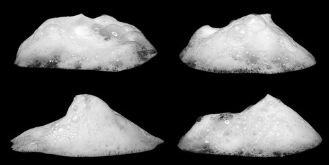 High-detail soap foam isolated on black background, perfect for cleaning, hygiene, freshness, and product advertising concepts with realistic texture and natural bubble shapes for commercial design
