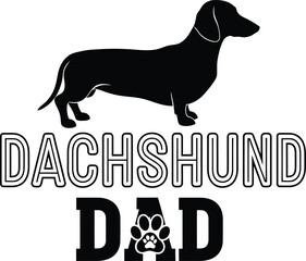 Dachshund Dad Vector Design Outline Dog Breed Pet Lover Graphic Illustration Template for T-shirt Poster Card Banner Silhouette