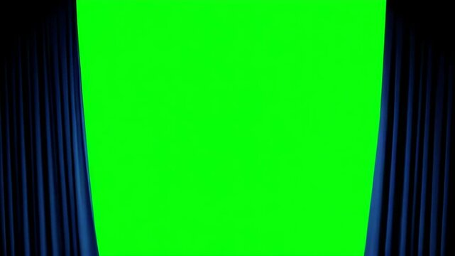 Elegant blue curtains opening on stage black background for dramatic performance or play, perfect for theater or movie background