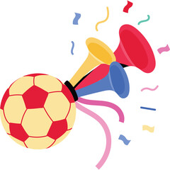 Soccer Ball And Party Horns With Confetti Isolated On White Background Celebration And Fun Event Theme