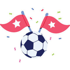 Soccer ball with red flags and confetti celebration isolated on white background with transparent background