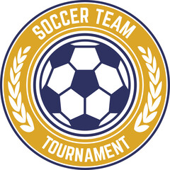 Soccer Team Tournament Emblem Graphic Design with Navy Blue and Golden Yellow Colors