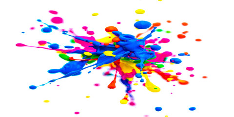 Colorful paint splashes on white, a vibrant vector ink watercolor illustration perfect for a celebration or party decoration frame design