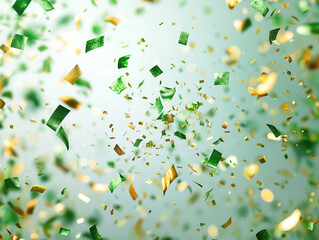 Green and Gold Confetti Explosion with a Radiant Festive Glow