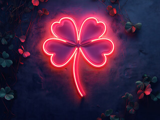 Festive Neon Shamrock Sign Shining in the Darkness