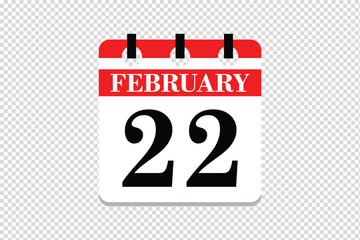22 February Calendar icon vector, 22 dates of February month calendar icon, dates of February 22 icon calendar, vector calendar icon.