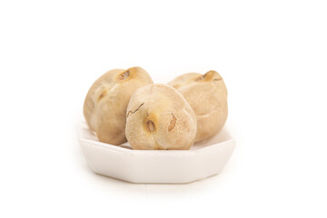 Xinjiang Fried Chickpeas in White Bowl - Traditional Chinese Crispy Salted Snack on White Background