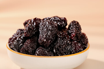 Dried Black Jujubes Chinese Dates Bowl Xinjiang Shaanxi China Traditional Healthy Superfood Snack