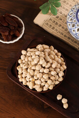 Xinjiang Style Fried Chickpeas with Five Spice Salt - Traditional Chinese Crispy Legume Snack in Wooden Bowl