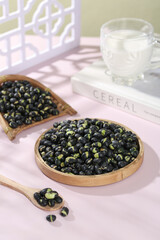 Fresh Black Bean Sprouts in Wooden Bowls - Healthy Legume Ingredient