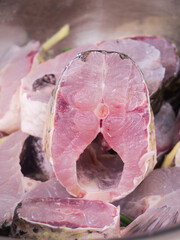 Fresh Raw Carp Fish Steaks on Ice Ready for Cooking
