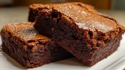 Macro front-view homemade brownies with rich chocolate texture