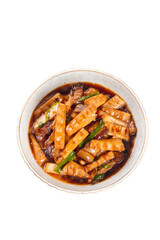 Stir-Fried Bamboo Shoots with Crispy Bacon in Savory Sauce - Asian Cuisine Casserole Dish