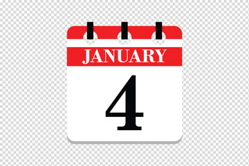 4 January Calendar icon vector, 4 dates of January month calendar icon, dates of January 4 icon calendar, vector calendar icon.