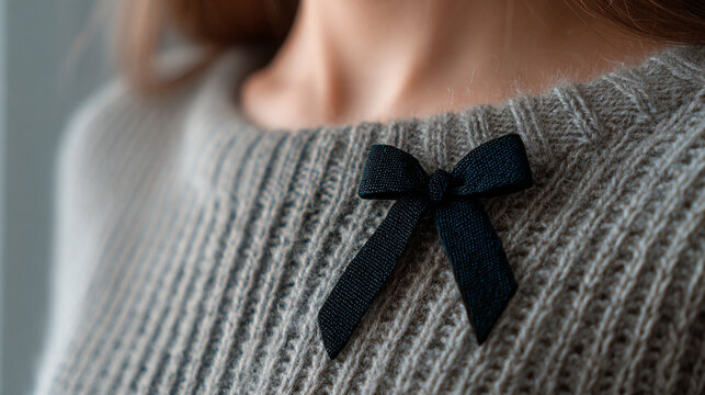 The image of a black ribbon pinned to the front of a shirt represents remembrance or support for a social cause.