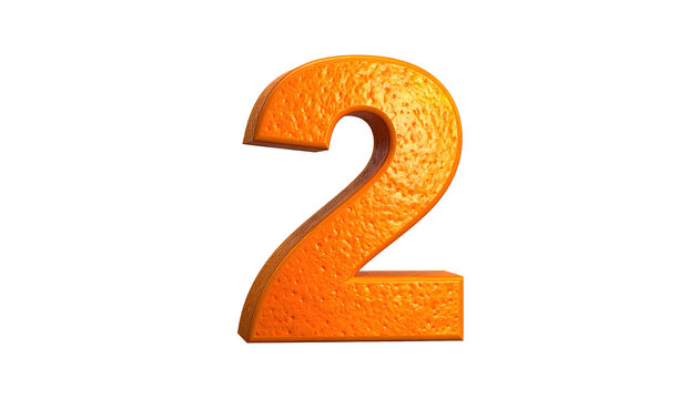 3d orange fruit textured number 2 on white