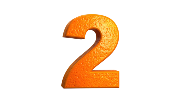 3d orange fruit textured number 2 on white