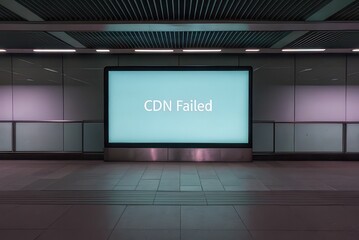 A digital screen displaying CDN Failed message in a modern station