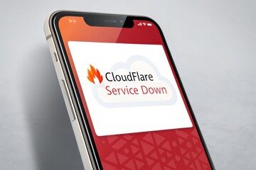 Smartphone displaying Cloudflare Service Down notification
