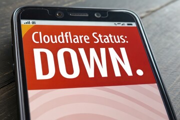 Smartphone Displaying Cloudflare Status Message DOWN