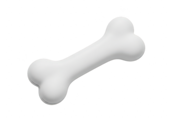 White plastic dog toy shaped like a bone isolated on transparent background. White bone toy