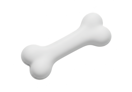 White plastic dog toy shaped like a bone isolated on transparent background. White bone toy
