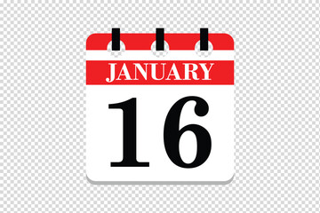 16 January Calendar icon vector, 16 dates of January month calendar icon, dates of January 16 icon calendar, vector calendar icon.