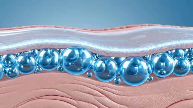 3D Animation of Skin Hydration and Moisturizing Serum Absorption into Epidermis Layers.