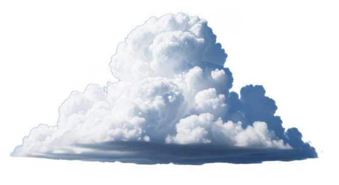 Dramatic, isolated fluffy white cumulus cloud formation against a clear sky concept for weather.