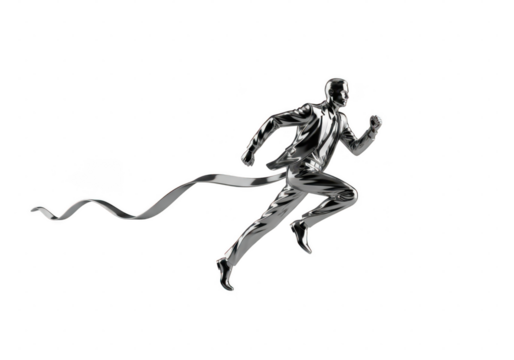 Businessman running fast breaking the finish line tape isolated on transparent background - Powered by Adobe