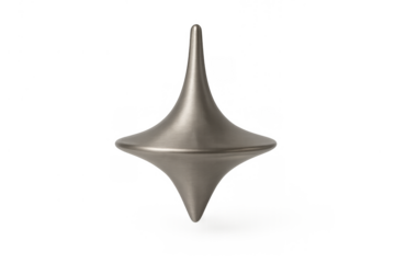 Metal spinning top totem representing reality, dreams, and subconscious mind with perfect balance on transparent background
