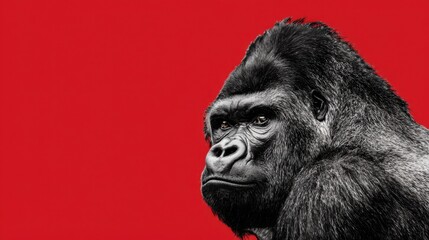 Obraz premium Powerful and Majestic Gorilla on Bold Red Background