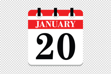 20 January Calendar icon vector, 20 dates of January month calendar icon, dates of January 20 icon calendar, vector calendar icon.