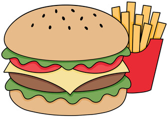 Hamburger with fries