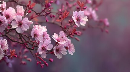 Delicate cherry blossoms on a soft, colorful background.