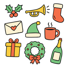 Christmas holly trumpet stocking letter hat mug gift wreath bottle festive