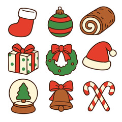 Christmas stocking ornament yule log gift wreath Santa hat snow globe bell candy cane