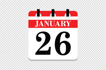26 January Calendar icon vector, 26 dates of January month calendar icon, dates of January 26 icon calendar, vector calendar icon.