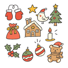 Christmas mitten star bird tree gift bag gingerbread house candle holly ornament bear