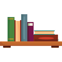Stack of Diverse Books on a Wooden Shelf Isolated on White Background Detailed Flat Illustration of Library Collection and Reading Material