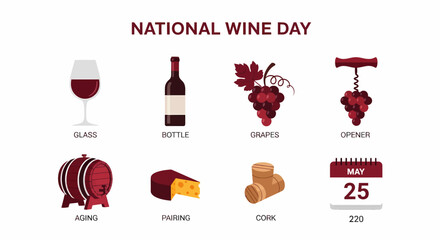 Graphic illustrating elements related to National Wine Day on May 25th