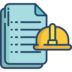 Stack Of Blue Documents With Yellow Hard Hat Overlay On White Background Representing Construction Safety Regulations And Documentation