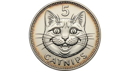 Novelty cat coin with the face of a feline and fun message