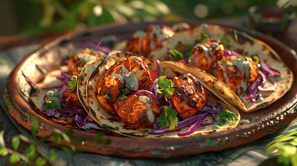Delicious spicy chicken tikka tacos wrapped in soft tortillas, ideal for fusion food searches, recipe ideas, and flavorful meal inspiration.
