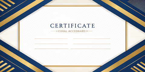 Elegant certificate template with blue and gold geometric border
