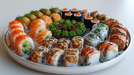 Assorted Sushi Roll Platter with Soy Sauce
