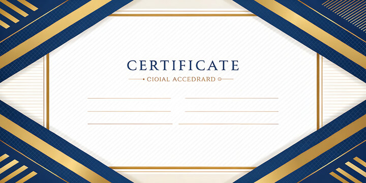 Elegant certificate template with blue and gold geometric border