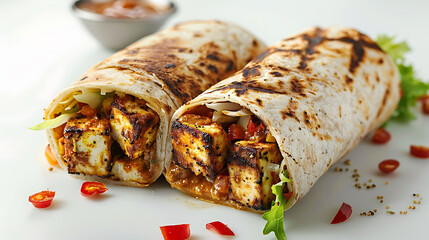 Delicious paneer wrap filled with grilled paneer and fresh vegetables, ideal for Indian fast-food searches, fusion meals, and recipe inspiration.
