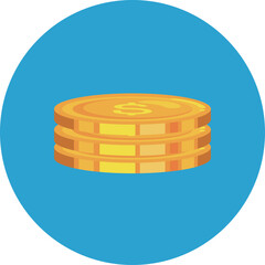Stack Of Golden Coins With Dollar Sign In A Blue Circle Against Transparent Background Vector Illustration
