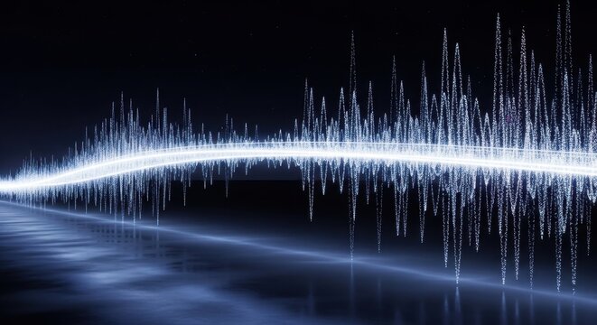 Abstract digital sound wave visualization emanating luminous energy on a dark backdrop
